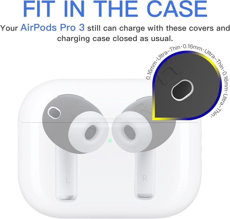 DamonLight [Fit in Case] 3 Pairs Cover for AirPods Pro 3 Anti Scratches Add Grip Sport Ear Tips [US Patent Registered] Compatible with AirPods Pro 3rd Generation 2025 (Gray) - Image 2